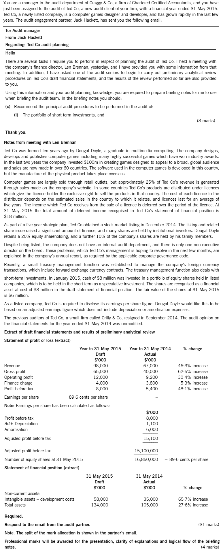 ACCA AAA INT Past papers Question 1c i June 2015 aCOWtancy