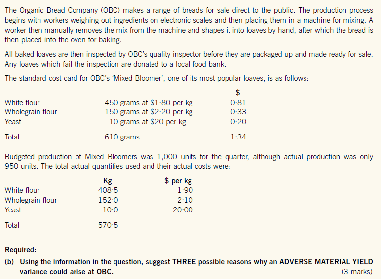 variance yield material how calculate to Exam