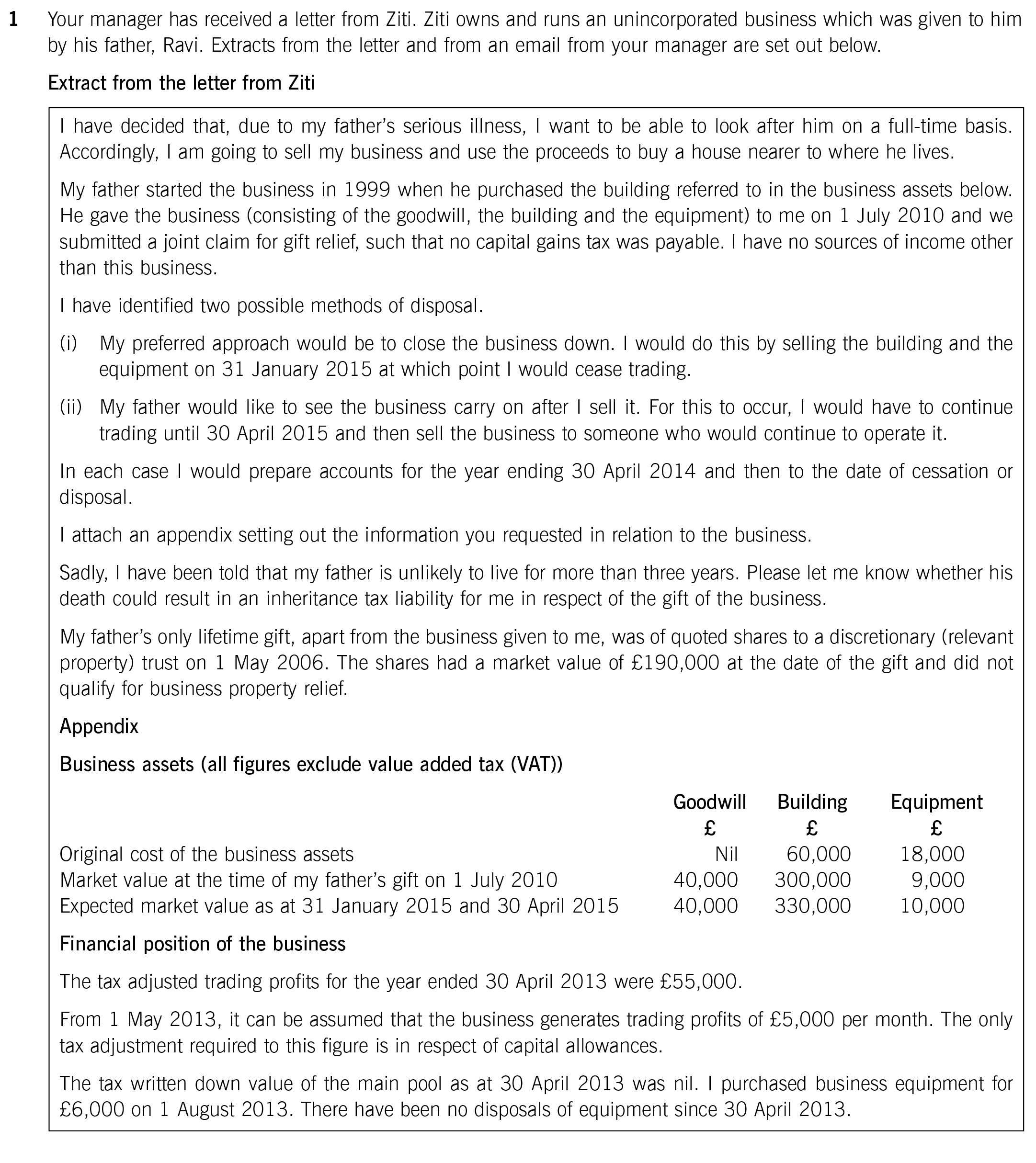 ACCA ATX (UK) Past Papers: A2a. Entrepreneurs' Relief | ACOWtancy Textbook