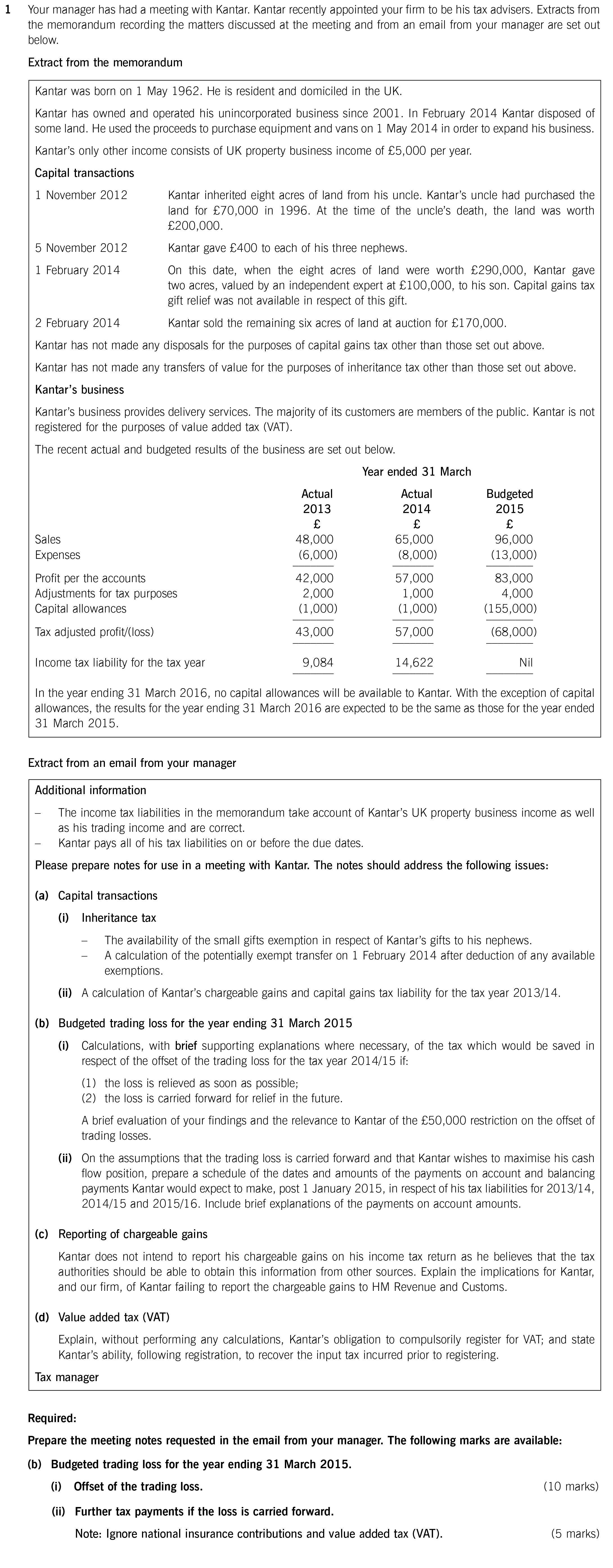 ACCA ATX (P6 UK) Past Papers - Question 1b I Ii - December 2014 ...