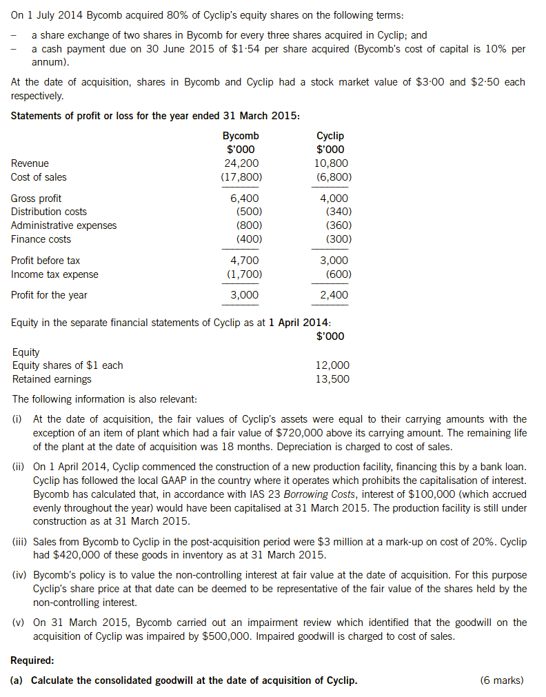 ACCA FR (F7) Past Papers: D2efg. Basic Goodwill Calculation | ACOWtancy ...